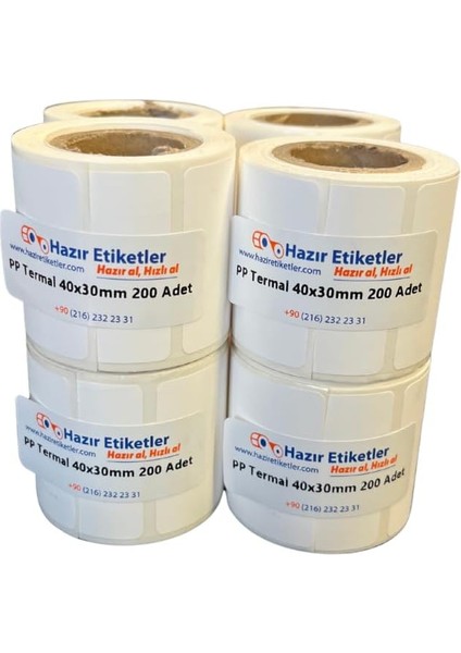 Pp Termal Etiket 40MM x 30MM Ruloda 200 Adet Toplam 8 Rulo 1600 Adet Phomemo Yazıcılar ile Uyumlu
