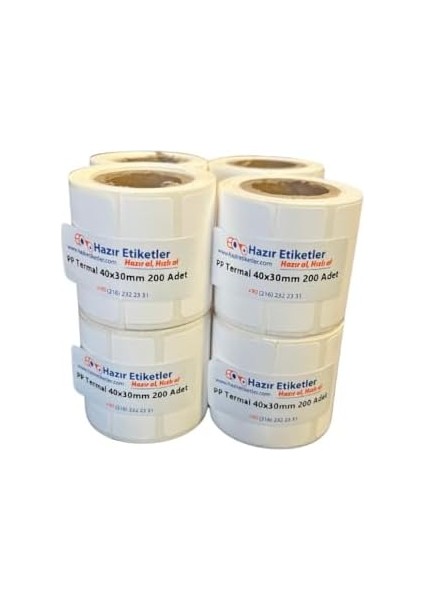 Pp Termal Etiket 40MM x 30MM Ruloda 200 Adet Toplam 8 Rulo 1600 Adet Phomemo Yazıcılar ile Uyumlu modelleri