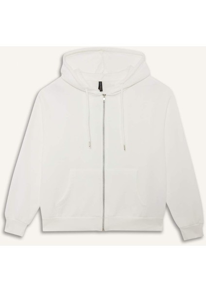 Relax Fit Kapüşonlu Cepli Basic Düz Fermuarlı Sweatshirt