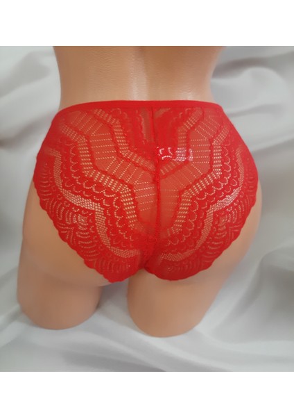 yeniyıl Kırmızı Dantelli Yanları Şeritli Arkası Sırf Dantelden Oluşan Kadın Brezilian Külot %90 Cotton %10 Elastan fırsatları