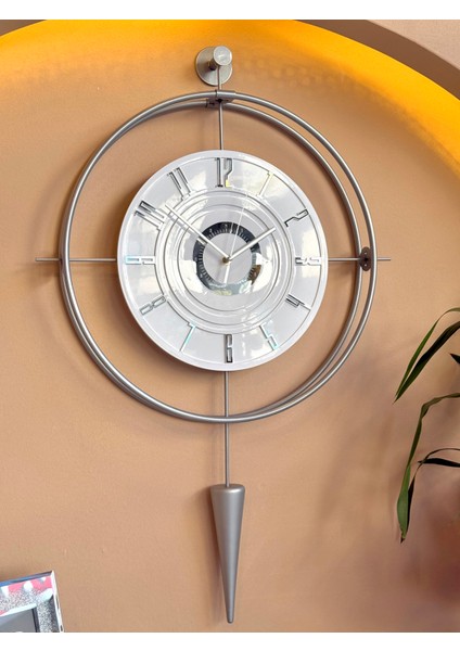 Gümüş-Büyük Boy) - Lavinya (12-24H) Exclusive (Özel Kadran Tasarım) - Modern Dekoratif Duvar Saati