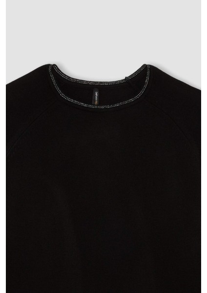 Regular Fit Bisiklet Yaka Simli Triko Kazak Tunik