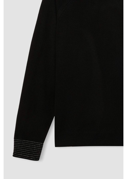 Regular Fit Bisiklet Yaka Simli Triko Kazak Tunik