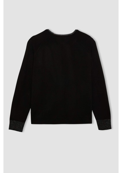 Regular Fit Bisiklet Yaka Simli Triko Kazak Tunik