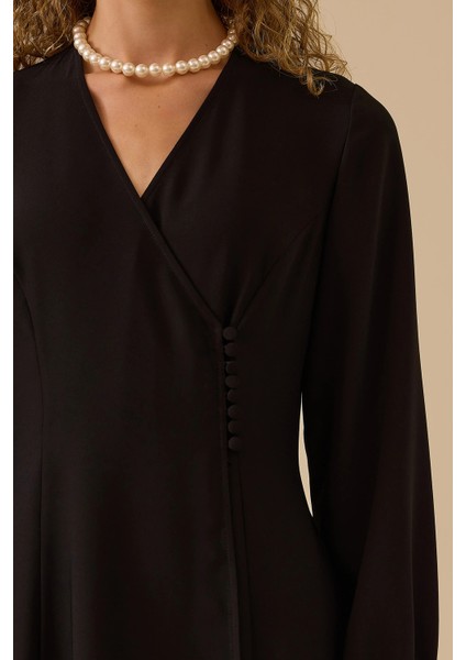 Kadın Düğme Detaylı Kruvaze Elbise 0005 Siyah fiyatları