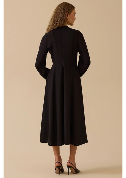 Kadın Düğme Detaylı Kruvaze Elbise 0005 Siyah modelleri