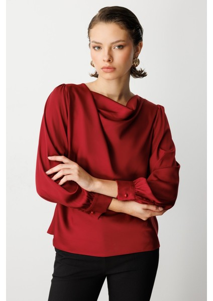 Kadın Degaje Yaka Uzun Kollu Bluz 3029 Bordo fiyatları