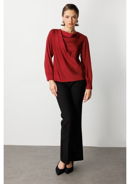 Kadın Degaje Yaka Uzun Kollu Bluz 3029 Bordo modelleri