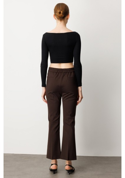 Kadın Boncuk Detaylı Ispanyol Paça Pantolon 1083 Kahverengi fırsatları