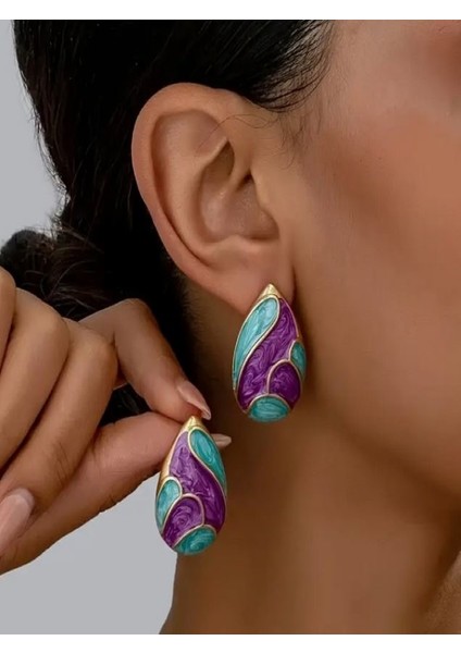 14K Altın Kaplama Renk Bloklu Damla Küpe