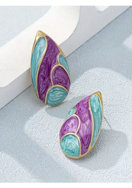 14K Altın Kaplama Renk Bloklu Damla Küpe fiyatları