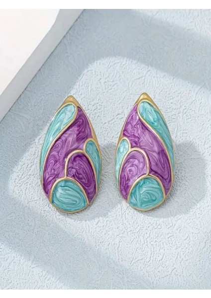 14K Altın Kaplama Renk Bloklu Damla Küpe fırsatları