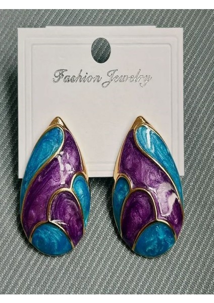 14K Altın Kaplama Renk Bloklu Damla Küpe indirimleri