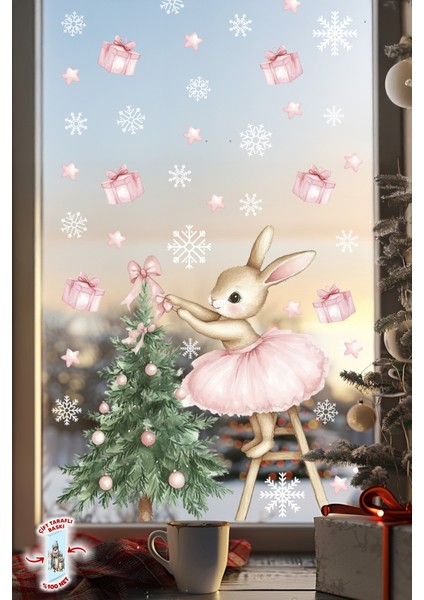 Çift Taraflı Sevimli Tavşan ve Çam Ağacı Yılbaşı Cam Sticker Seti – 74 Parça, Çocuk Odası & Yeni Yıl fırsatları