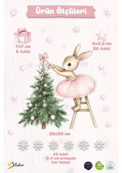 Çift Taraflı Sevimli Tavşan ve Çam Ağacı Yılbaşı Cam Sticker Seti – 74 Parça, Çocuk Odası & Yeni Yıl indirimleri