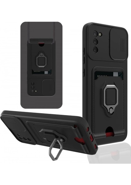 Buğz Samsung Galaxy A03S Kılıf Zuma Kartvizitli Yüzüklü Silikon - Siyah