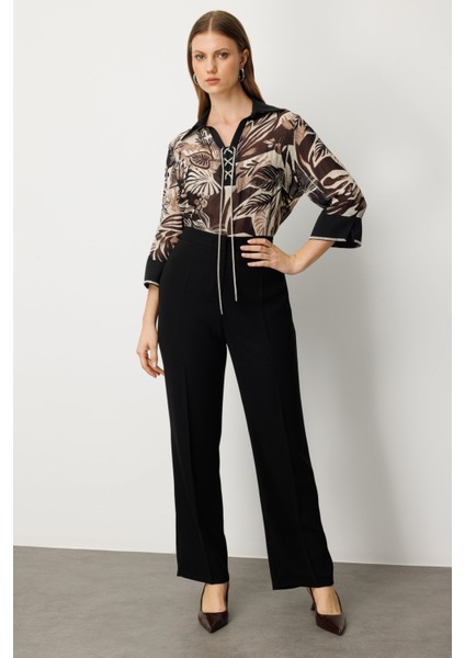 Kadın Büyük Beden Bol Paça Krep Pantolon 1033 Siyah