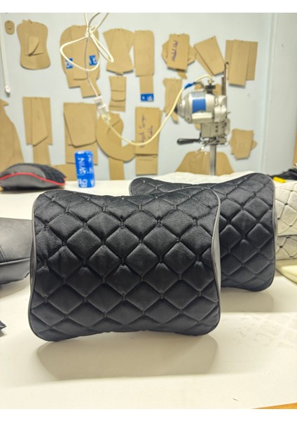 Tay Tüyü Kapitone Oto Boyun Yastığı Siyah (2'li).ergonomik Tay Tüyü Araç Yastığı