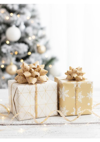 Hediye Paketleme Seti Kağıt Fiyonk ve Kurdele Kraft-Gold 3'lü