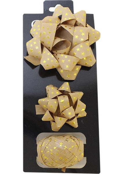 Hediye Paketleme Seti Kağıt Fiyonk ve Kurdele Kraft-Gold 3'lü modelleri