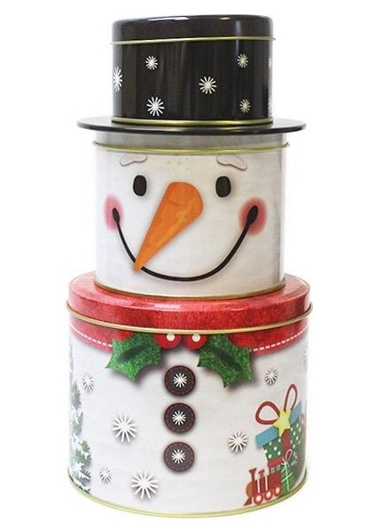 Yılbaşı Temalı Kardan Adam Figürlü Metal Hediye ve Saklama Kutusu 3'lü Set fırsatları