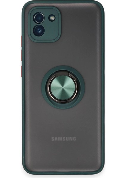 Buğz Samsung Galaxy A03 Kılıf Montreal Yüzüklü Silikon Kapak - Yeşil