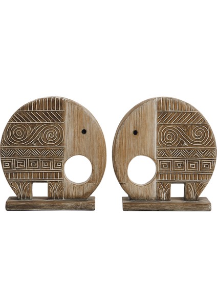 Ahşap Dekoratif Soyut Fil 2'li Set Otantik El Yapımı 45 cm Objeler