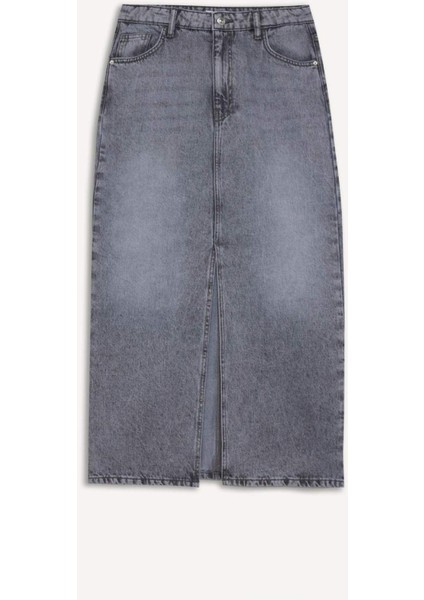 Long Fit Yırtmaçlı Cepli Uzun Boy Jean Etek