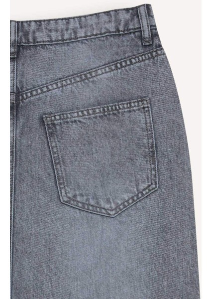 Long Fit Yırtmaçlı Cepli Uzun Boy Jean Etek