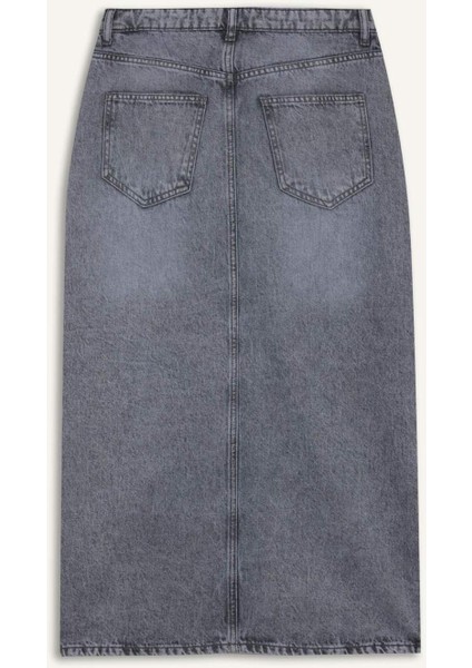 Long Fit Yırtmaçlı Cepli Uzun Boy Jean Etek