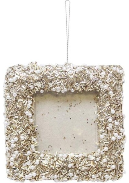 Yılbaşı Ağaç Süsü İnci ve Şampanya Boncuklu Fotoğraf Çerçevesi Asılabilir Dekoratif Süs 12 cm fiyatları