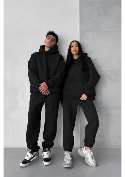 Kadın Erkek Çiftlere Özel 3 Iplik Kalın Oversize Kapüşonlu Eşofman Takımı – Tekli