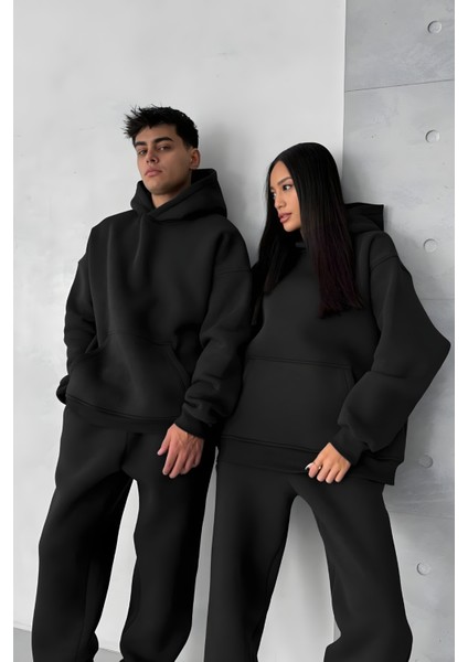 Kadın Erkek Çiftlere Özel 3 Iplik Kalın Oversize Kapüşonlu Eşofman Takımı – Tekli modelleri