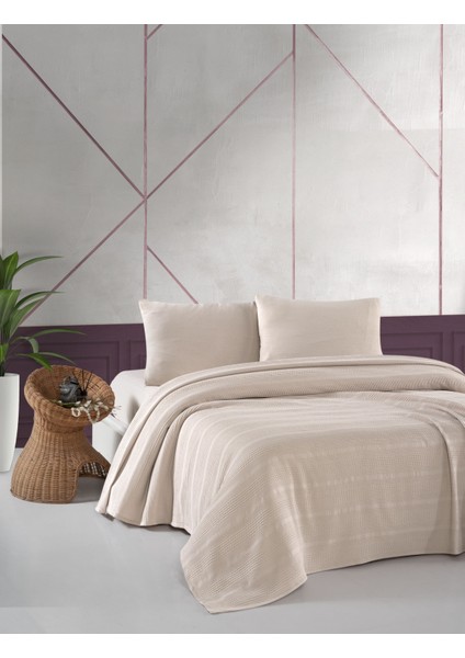 Pamuk Pike Yatak Örtüsü Seti -Lastikli Çarşaf - Yastık Kılıfı - Pike Örtüsü