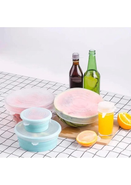 Silikon Dikdörtgen-Yuvarlak-Kare Cam Saklama Kabı Kapakları ve 6'lı Esnek Silikon Kapak