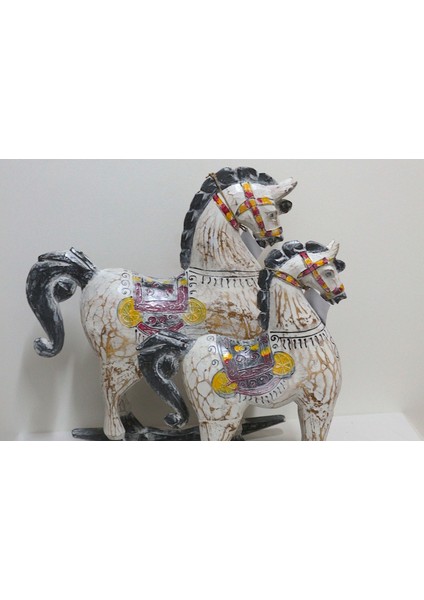 Ahşap Dekoratif 2'li Sallanan Atlar 55 cm - 45 cm Renkli El Yapımı Otantik Tahta Atlar. fırsatları