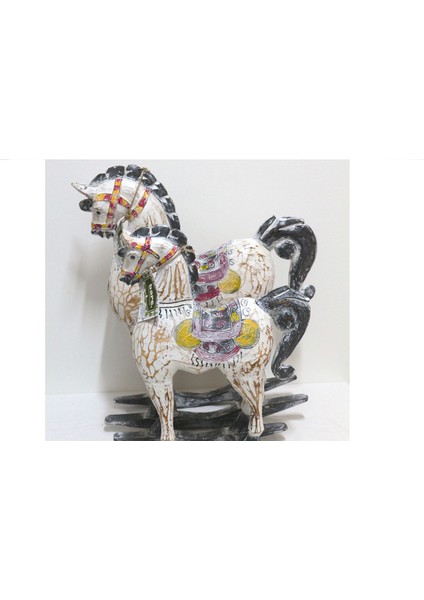 Ahşap Dekoratif 2'li Sallanan Atlar 55 cm - 45 cm Renkli El Yapımı Otantik Tahta Atlar.