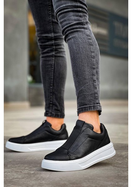 KB-007 Kuback Siyah Beyaz Yüksek Taban Tek Bant Bağcıksız Günlük Erkek Ayakkabı fırsatları