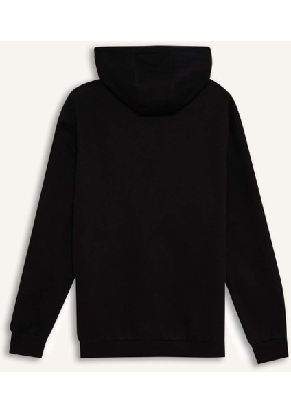 Siyah Relax Fit Kapüşonlu Baskılı Kalın Sweatshirt D2682AX24AU