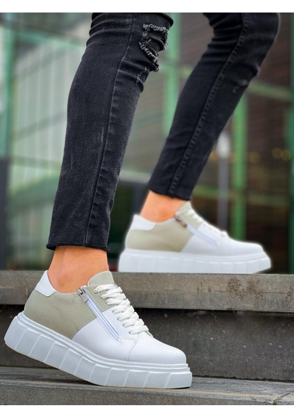 KB-X155 Kuback Beyaz Cilt Gri Süet Detaylı Beyaz Yüksek Taban Günlük Spor Ayakkabı indirimleri