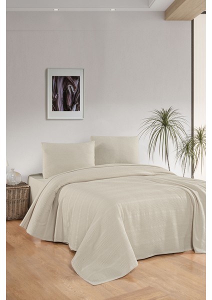 Pamuk Pike Yatak Örtüsü Seti -Lastikli Çarşaf - Yastık Kılıfı - Pike Örtüsü