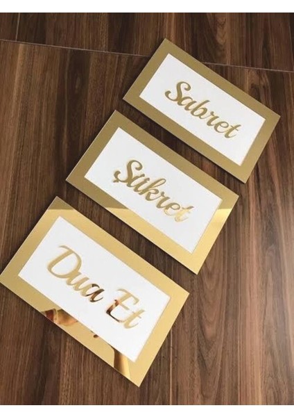 Sabret Şükret Dua Et Islami Duvar Dekoru – Altın Ayna Pleksi 3’lü Set