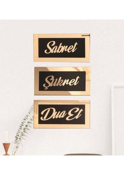 Sabret Şükret Dua Et Islami Duvar Dekoru – Altın Ayna Pleksi 3’lü Set fiyatları