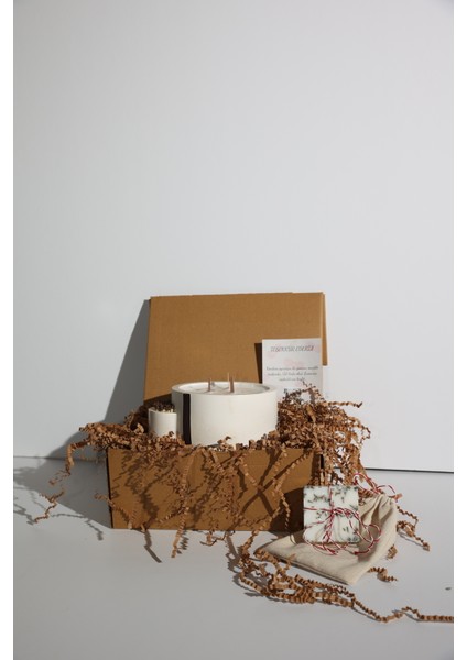 Luma Calm Box – Doğal Soya Mumlu, Kibrit Bölmeli Taş Dekoratif Mum + Doğal Sabun Hediyeli