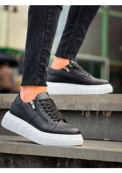 KB-X155 Kuback Siyah Cilt Detaylı Beyaz Yüksek Taban Günlük Spor Ayakkabı fiyatları