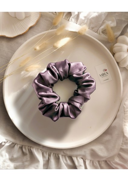 Kadın Saten Toka - Tozlu Orkide – Tekli Lüks Lastik Model Scrunchie