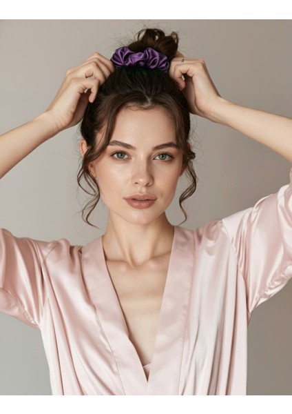 Kadın Saten Toka - Tozlu Orkide – Tekli Lüks Lastik Model Scrunchie fırsatları