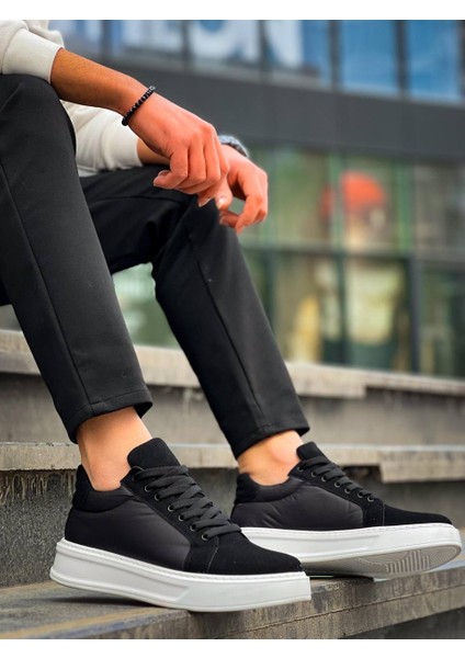 KB-046 Kuback Siyah Paraşüt Beyaz Yüksek Taban Günlük Spor Ayakkabı