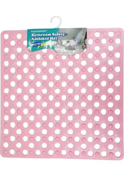 Kare Kabartma Silikon Kaydırmaz Taban Duşakabin ve Banyo Matı (PEMBE)(51X53)