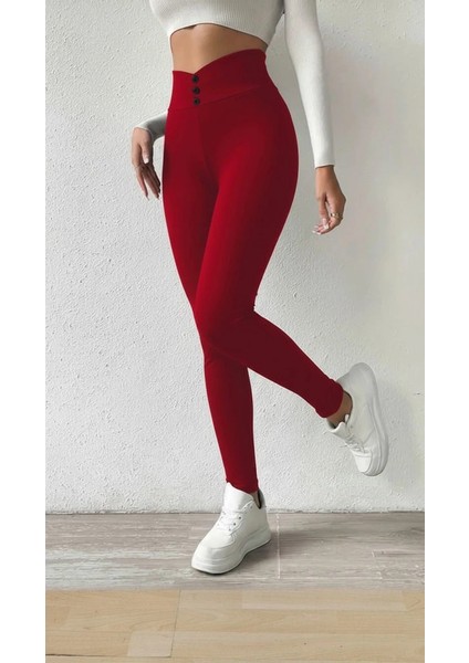 Kadın Yüksek Bel Önden Düğmeli Dalgıç Tayt